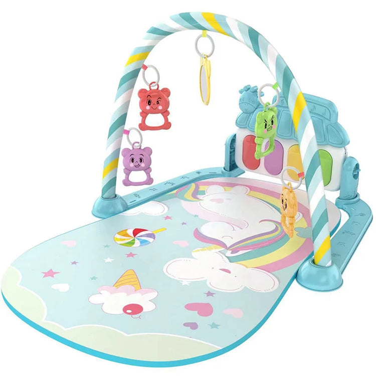 Newborn baby crawling mat with musical toy and fitness stand