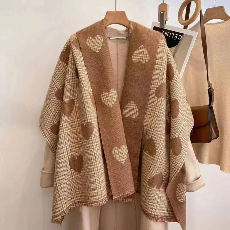 Double-side imitation cashmere scarf for women, thickened plaid design for winter warmth