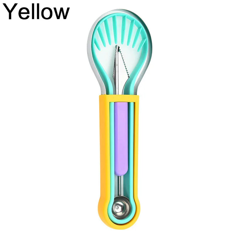 3-in-1 avocado slicer with serrated blade, pit remover, and fruit scooper