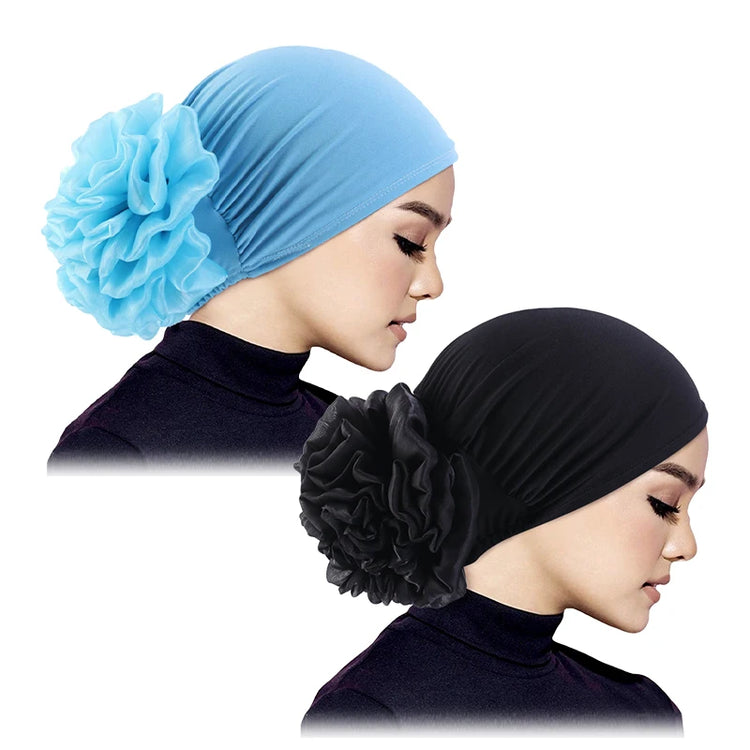 Elastic hair band turban for women, comfortable beanie style with flower accent