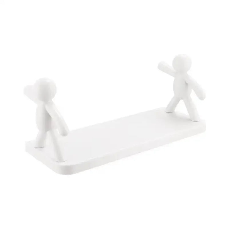 Self-adhesive plastic bathroom shelf for shampoo and towel storage