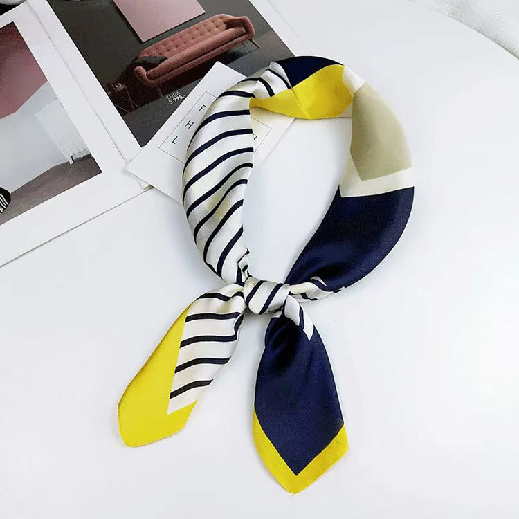 Elegant satin bandana scarf styled as a head wrap for women