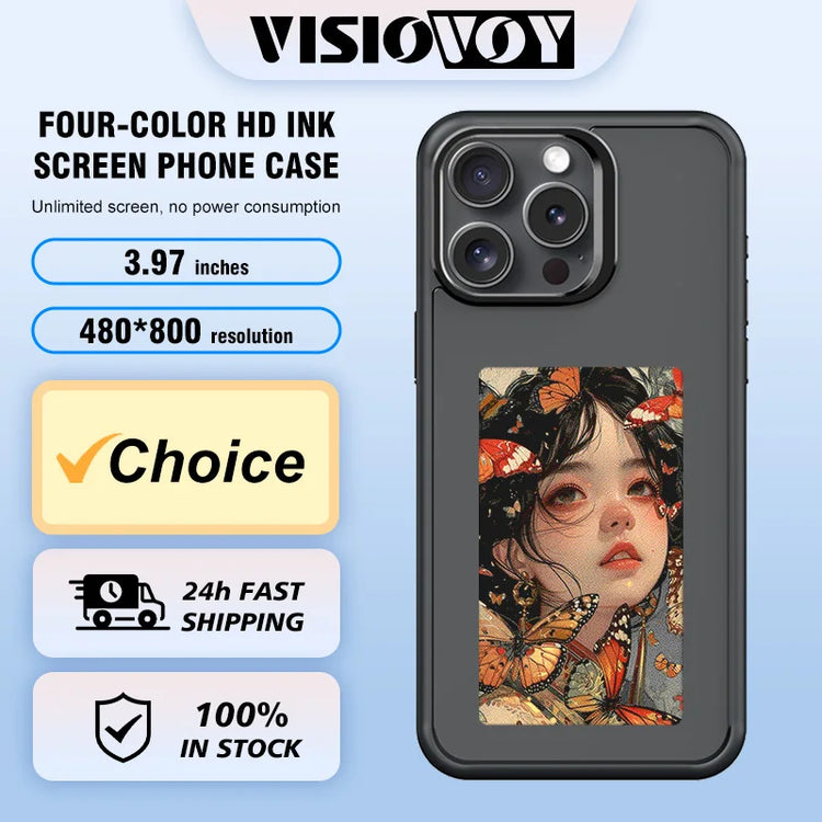 Customizable NFC E-Ink Phone Case with 400×800 Display for iPhone 15 Pro