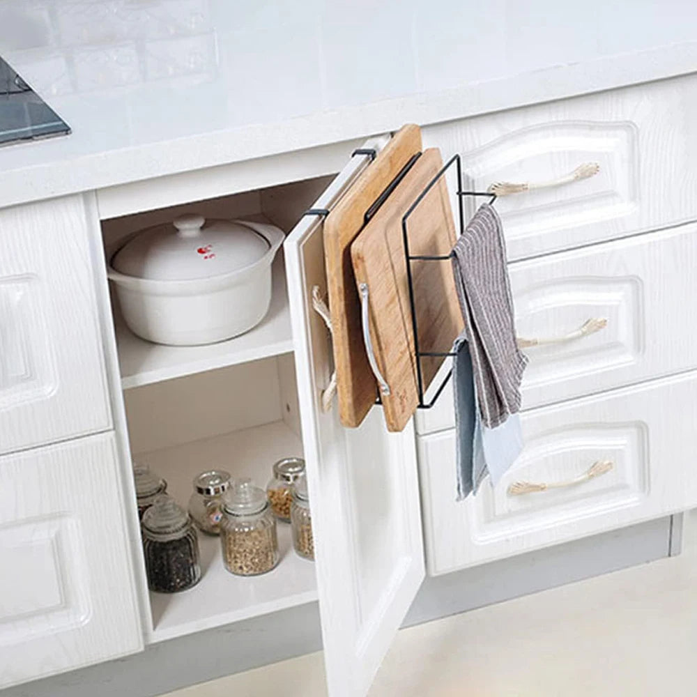 Double-layer wall-mounted cutting board rack with perforation-free design