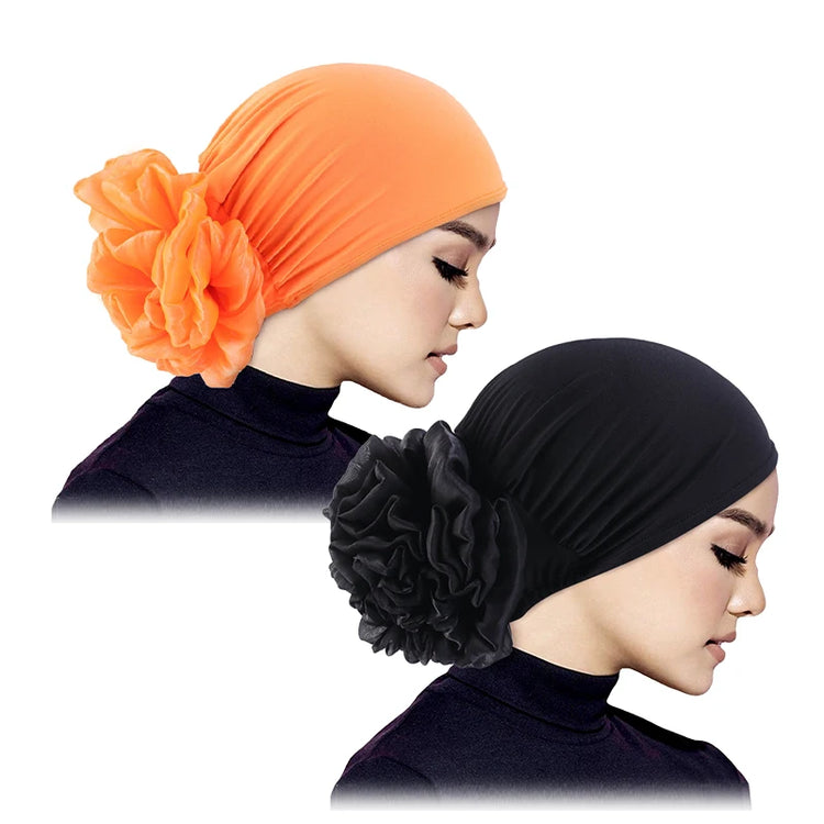 Elastic hair band turban for women, comfortable beanie style with flower accent