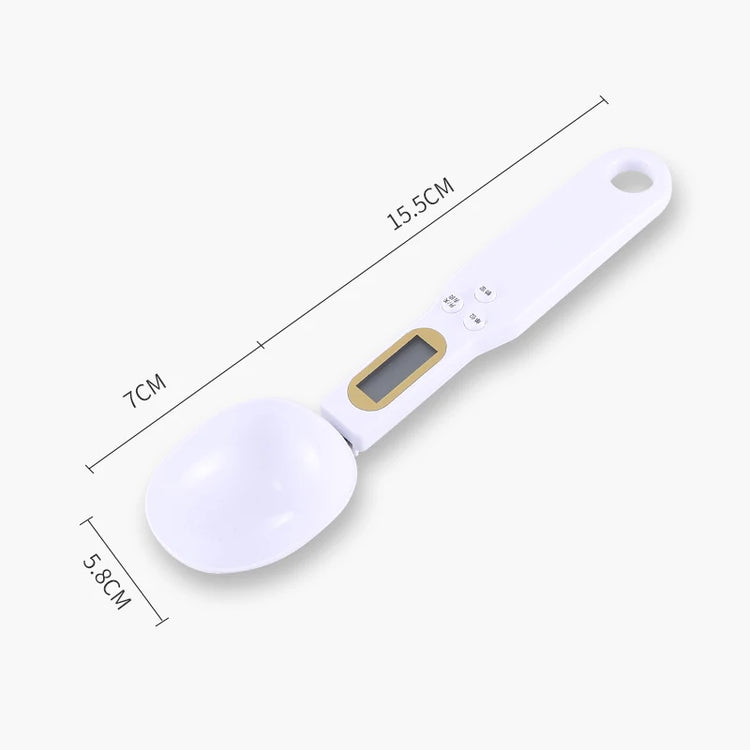 Electronic kitchen scale measuring 0.1–500g with detachable spoon
