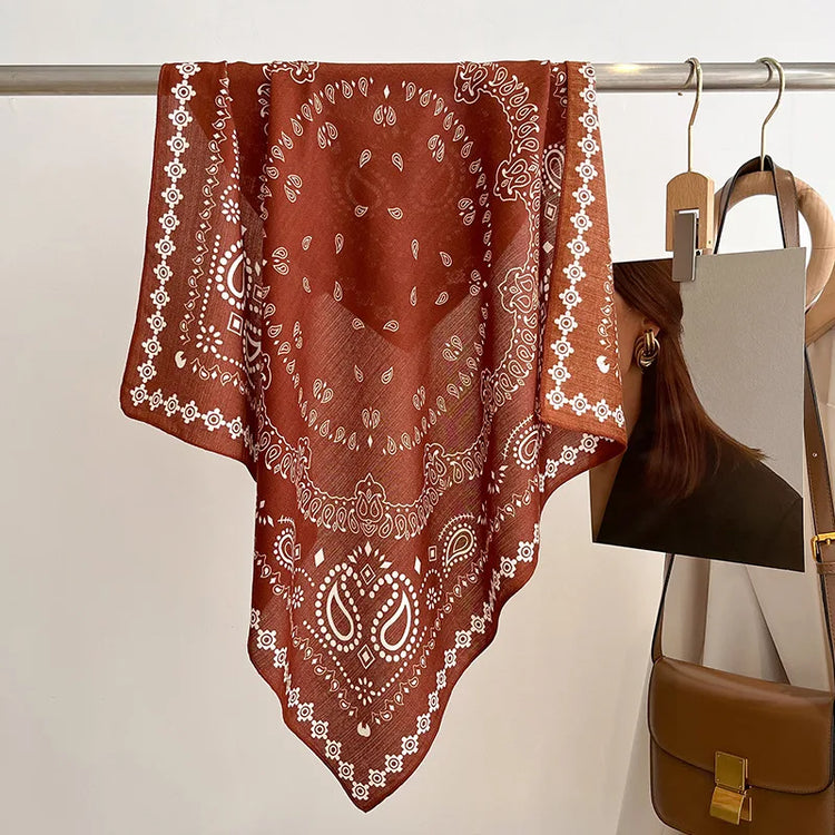 70cm square scarf for women with cashew print, breathable imitation silk fabric