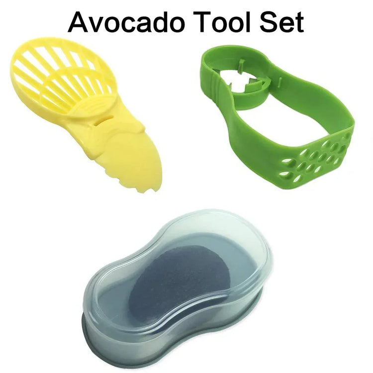 3-in-1 avocado slicer with serrated blade, pit remover, and fruit scooper
