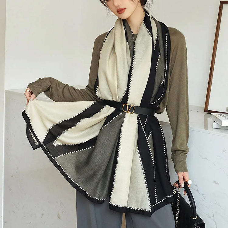 Elegant striped shawl wrap with tassel ends, suitable for casual and formal wear