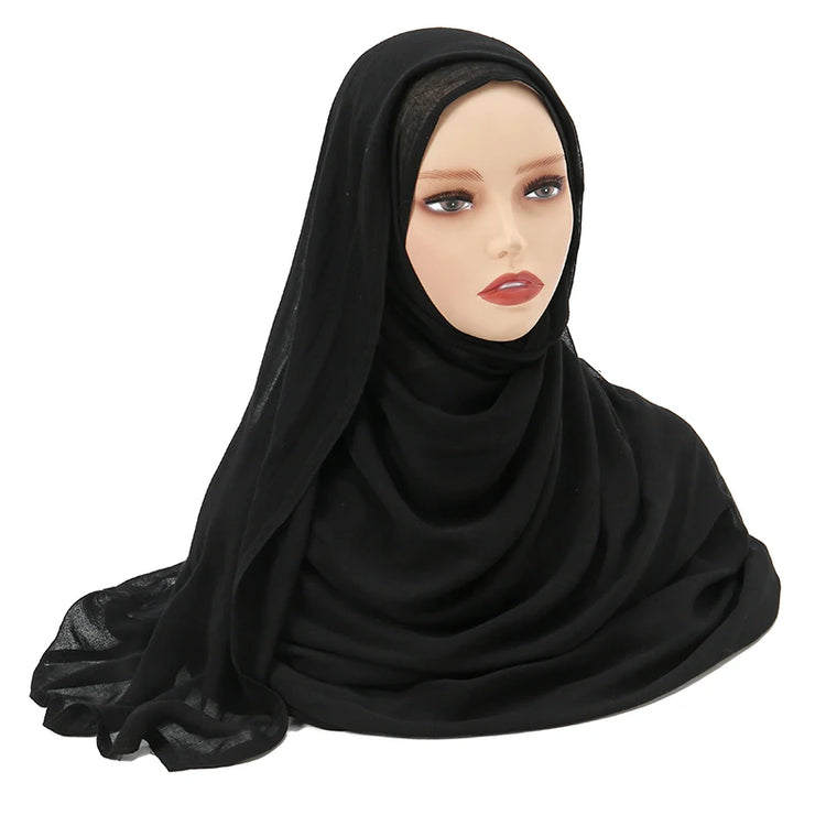Plain rayon cotton hijab scarf, large size 190x85cm for full coverage and comfort