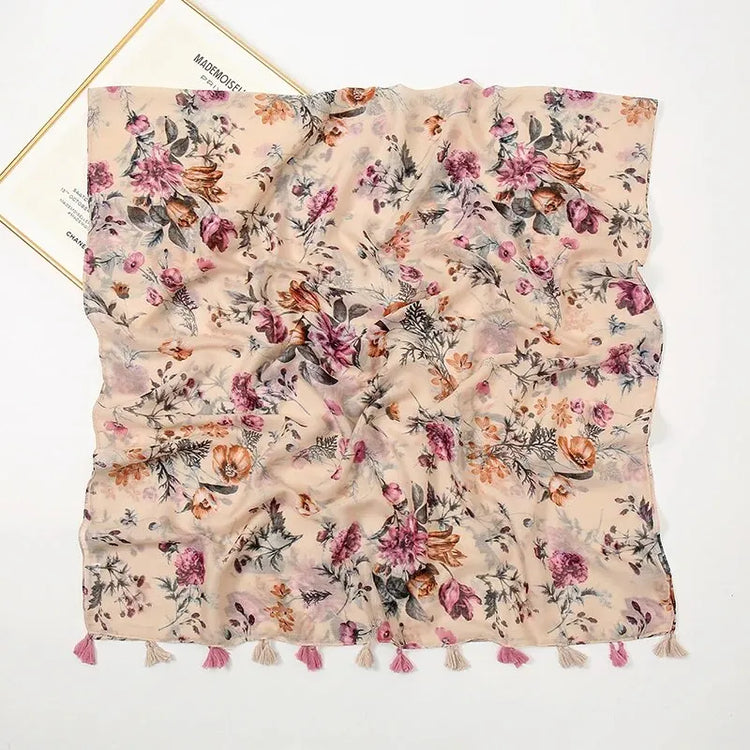 180x90cm printed tassel shawl, ideal for hijab, wrap, or casual beach cover-up
