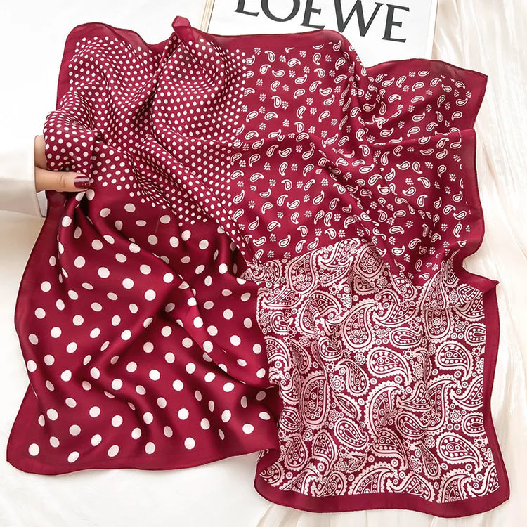 Polka dot silk bandana for women, worn as a ribbon, shawl, or stylish hijab