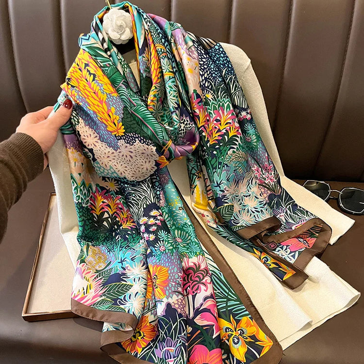 Elegant silk satin hijab for women, lightweight summer scarf or female echarpe
