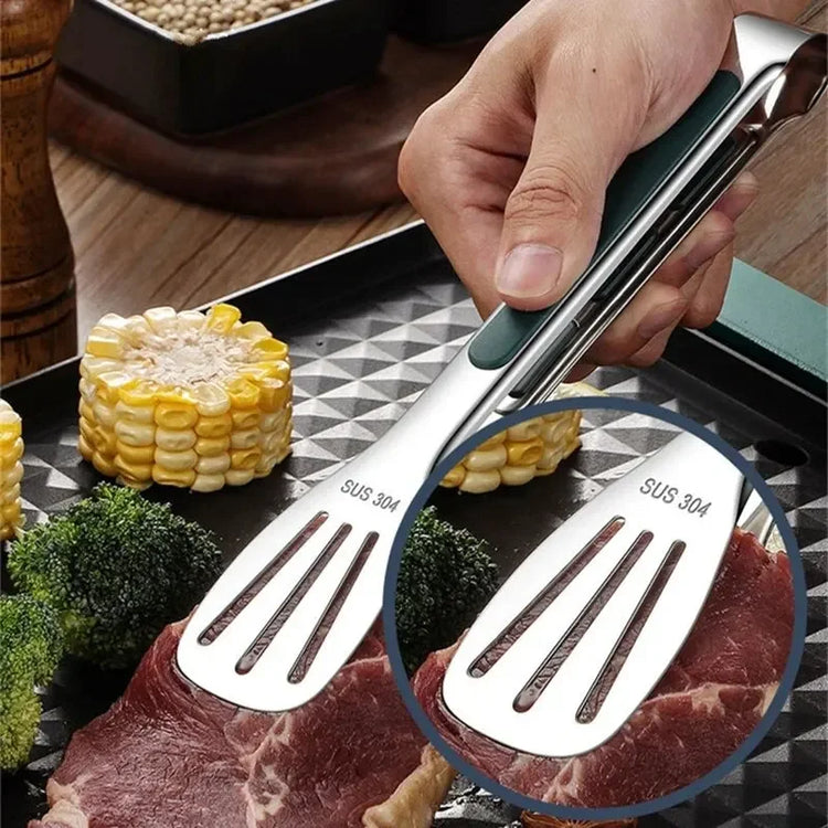 Stainless steel kitchen tongs with ergonomic non-slip grip