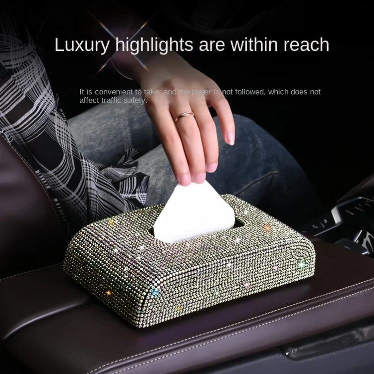 Luxury diamond tissue box holder with rhinestone embellishments for car and home decor