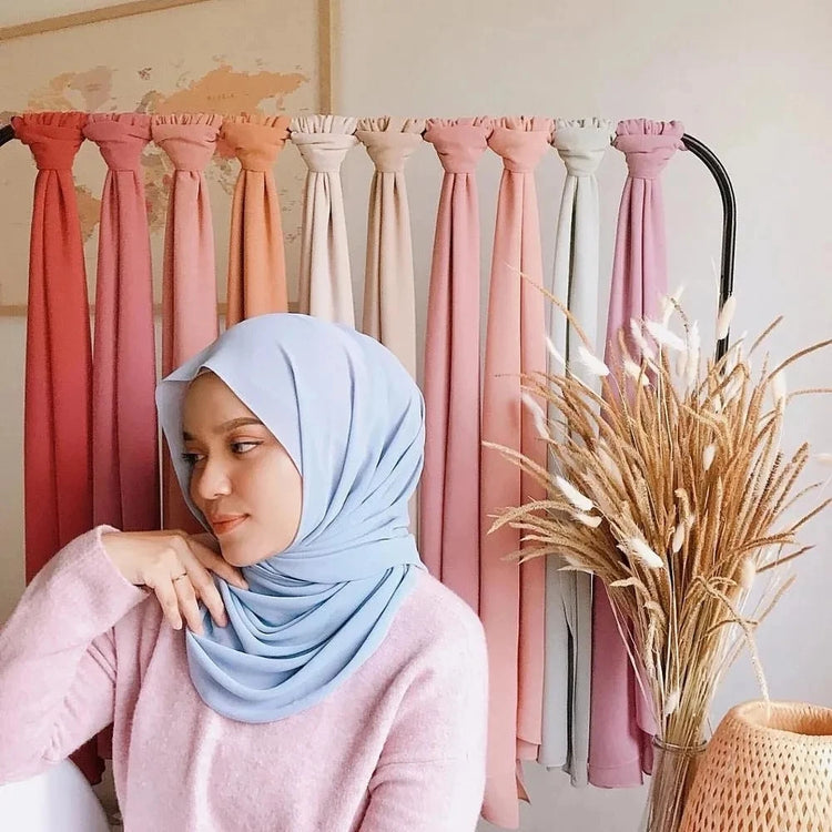 Lightweight voile headscarf in soft pastel tones, ideal for Muslim women&