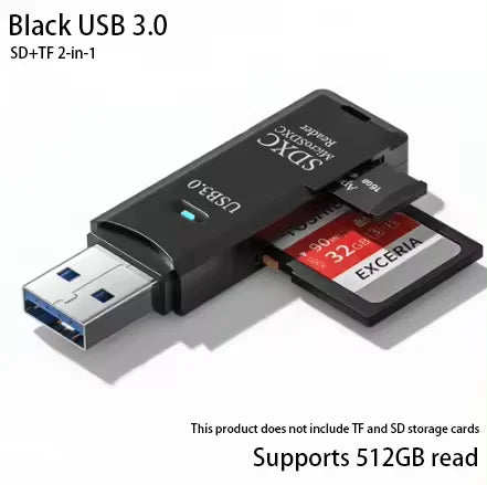 2-in-1 high-speed USB 3.0/2.0 card reader for TF and SD cards