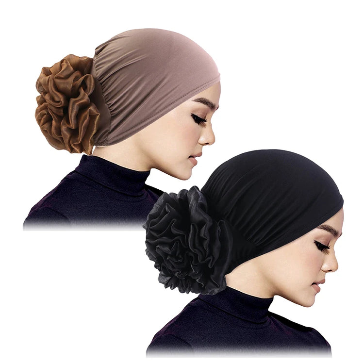 Elastic hair band turban for women, comfortable beanie style with flower accent