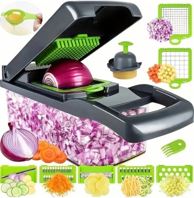 14-in-1 multifunctional vegetable chopper with ergonomic handle and stainless steel blades