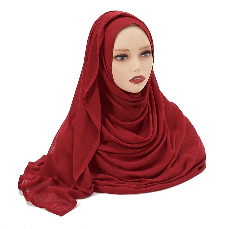 Plain rayon cotton hijab scarf, large size 190x85cm for full coverage and comfort