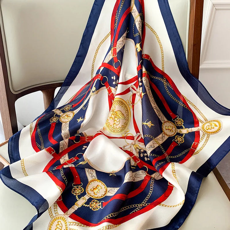 Luxury brand silk plaid square scarf for women, styled as a neck or hair tie