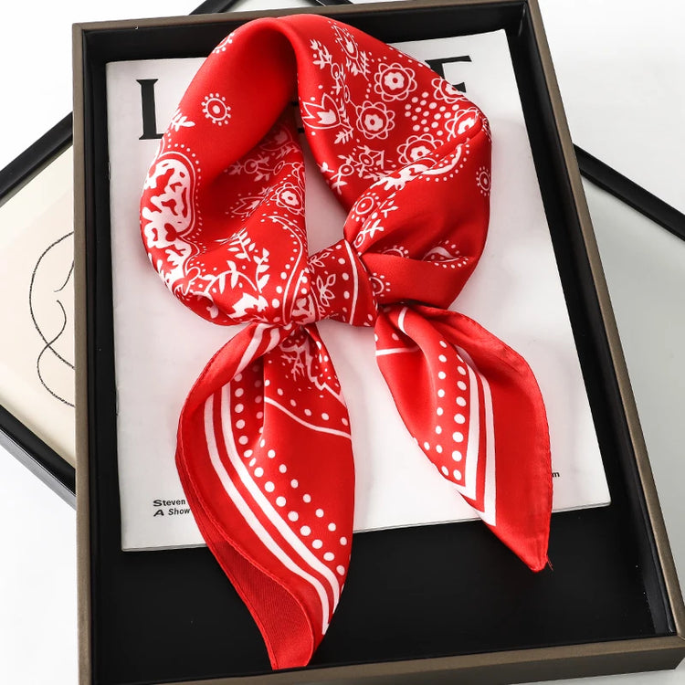 Luxury brand silk plaid square scarf for women, styled as a neck or hair tie