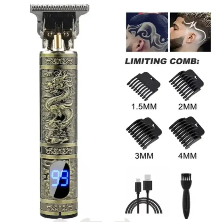 T9 LCD Electric Hair Clipper with oil shaving head and carving electric pusher for men