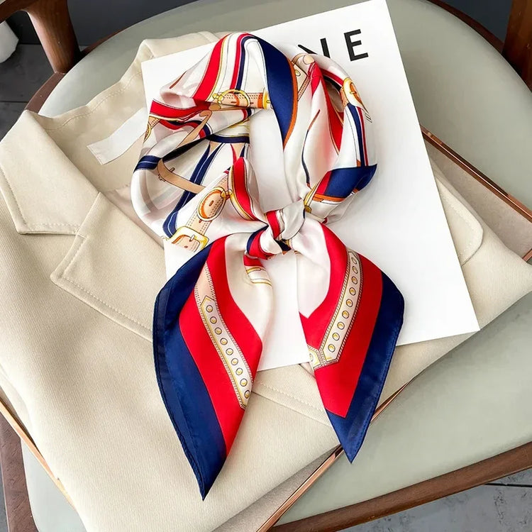 Luxury design satin neck scarf for women, ideal for accessorizing bags or outfits
