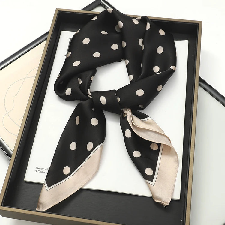 Luxury brand silk plaid square scarf for women, styled as a neck or hair tie
