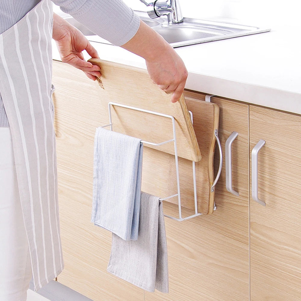 Double-layer wall-mounted cutting board rack with perforation-free design