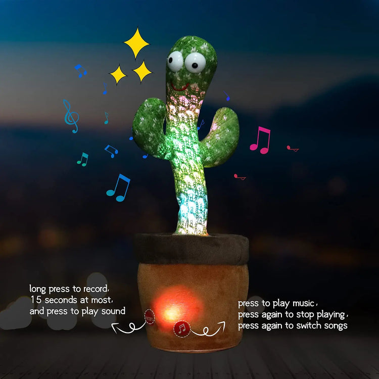 Soft plush toy cactus with LED lights and music for early education