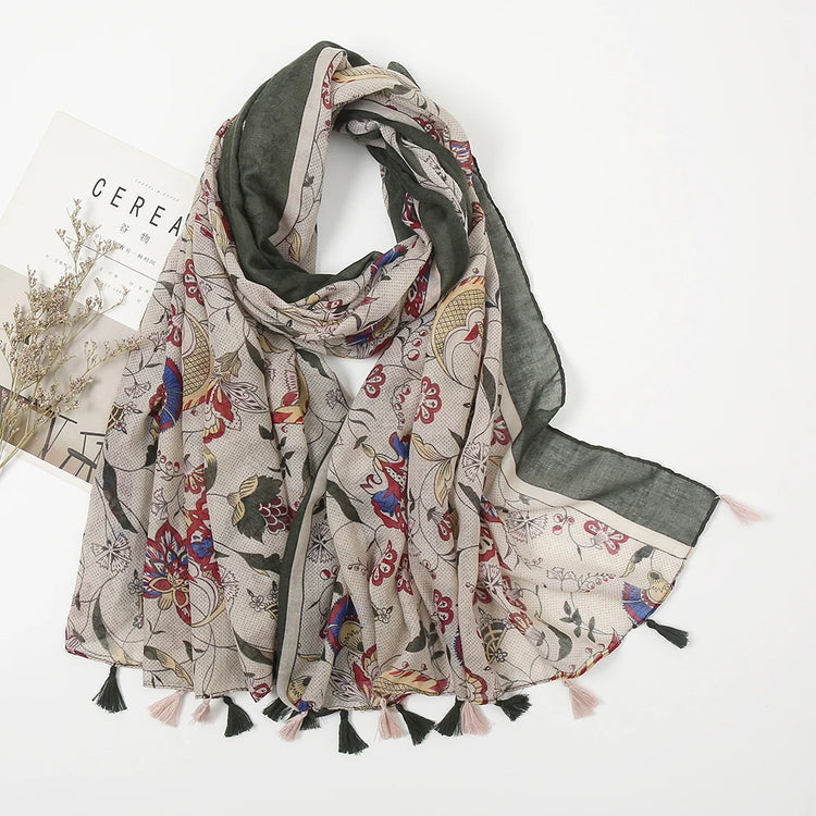 180x90cm printed tassel shawl, ideal for hijab, wrap, or casual beach cover-up