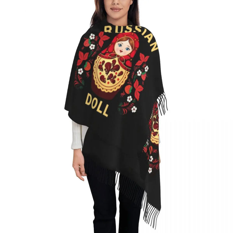Soft and cozy scarf with colorful Matryoshka doll design