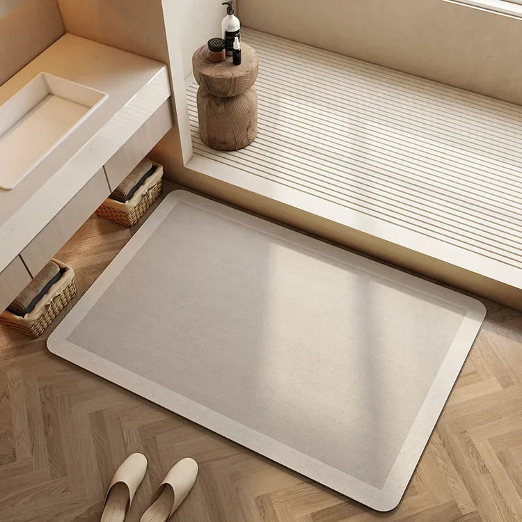 Washable bathroom rug with soft striped design