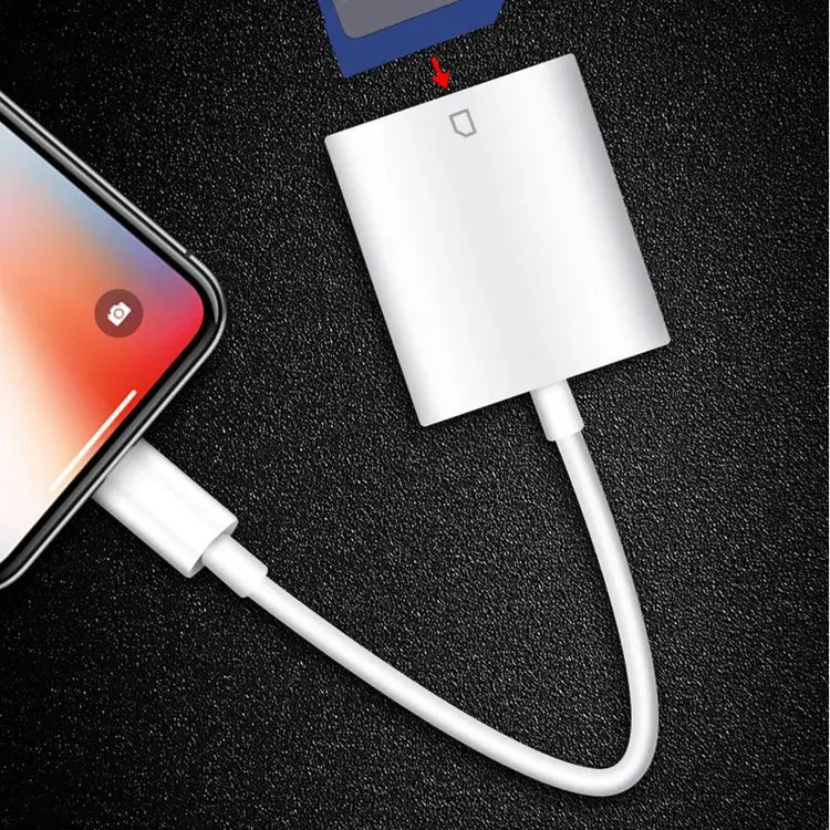 Lightning to SD card reader adapter for iPhone and iPad, supports micro SD and TF cards