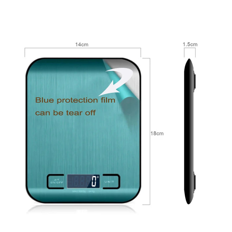 Electronic food weighing scale with tare function and backlit LCD screen