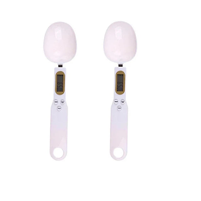 Electronic kitchen scale measuring 0.1–500g with detachable spoon