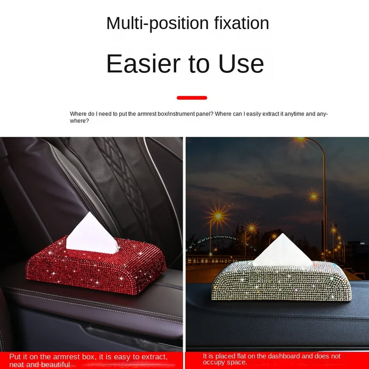 Luxury diamond tissue box holder with rhinestone embellishments for car and home decor