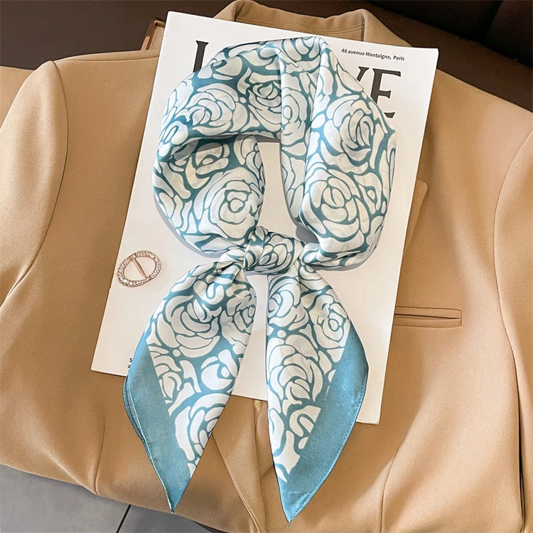 Luxury brand silk plaid square scarf for women, styled as a neck or hair tie