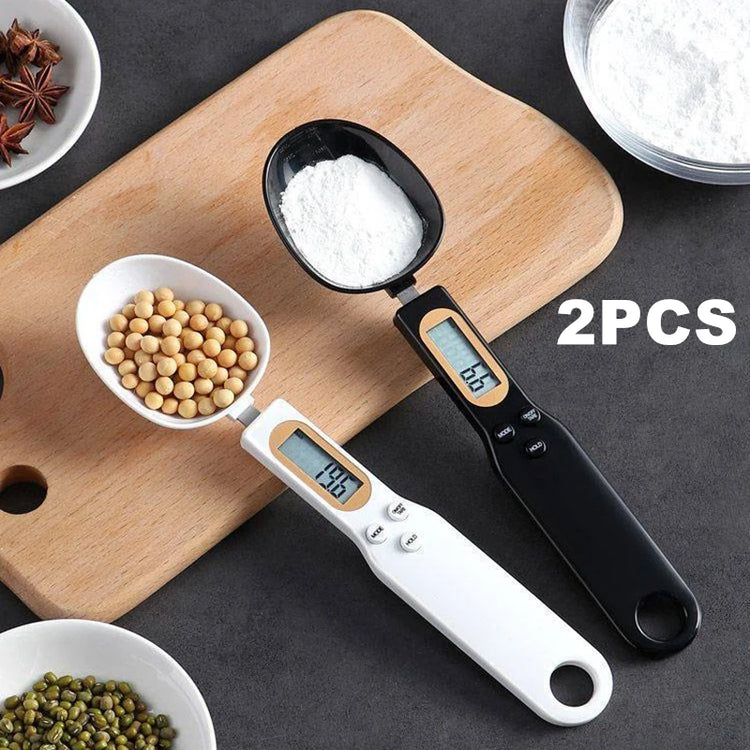 Electronic kitchen scale measuring 0.1–500g with detachable spoon