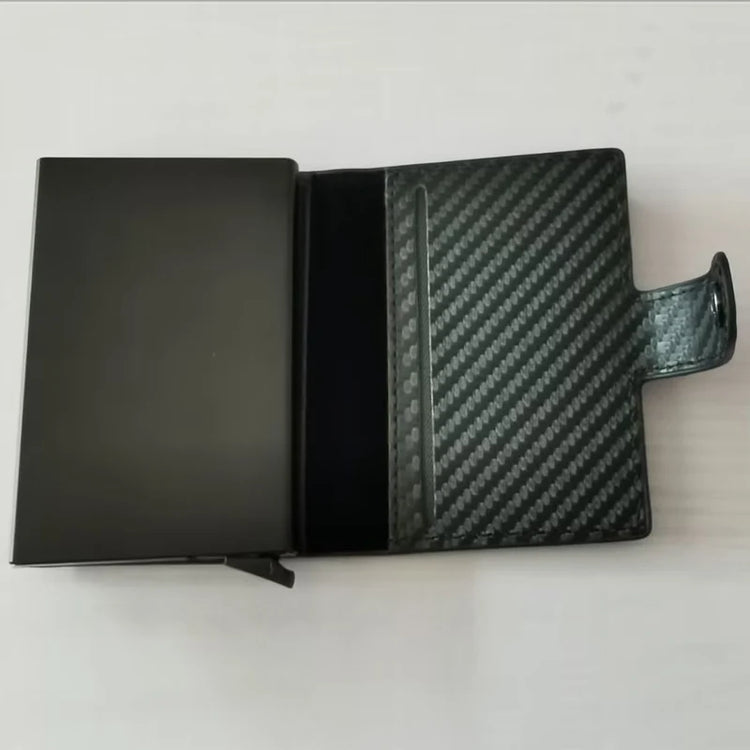 Black smart wallet with RFID blocking feature