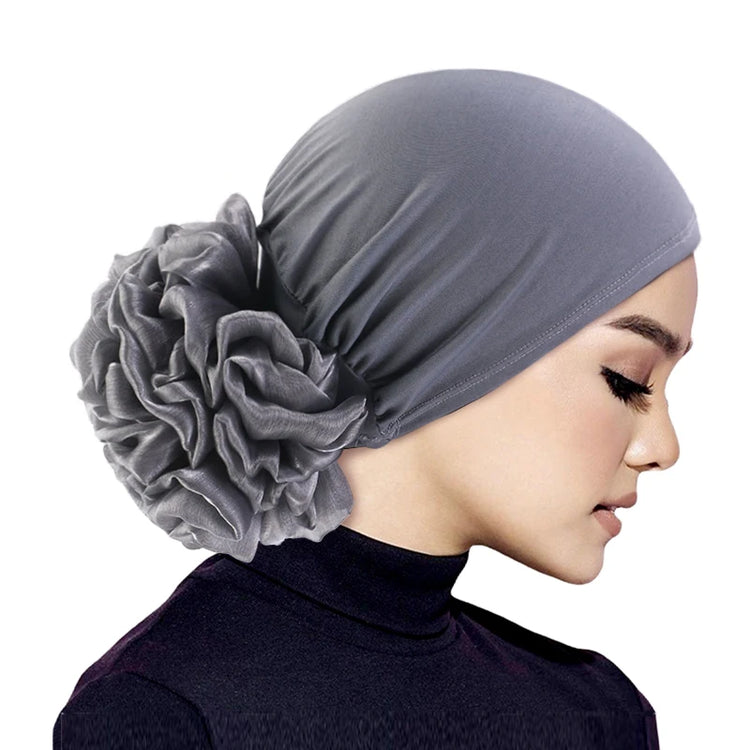 Elastic hair band turban for women, comfortable beanie style with flower accent