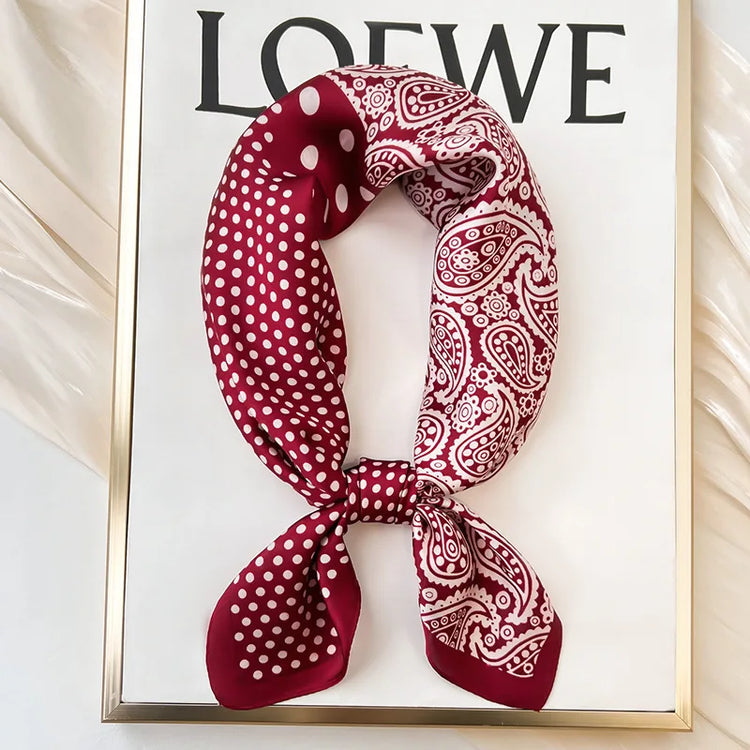 Polka dot silk bandana for women, worn as a ribbon, shawl, or stylish hijab