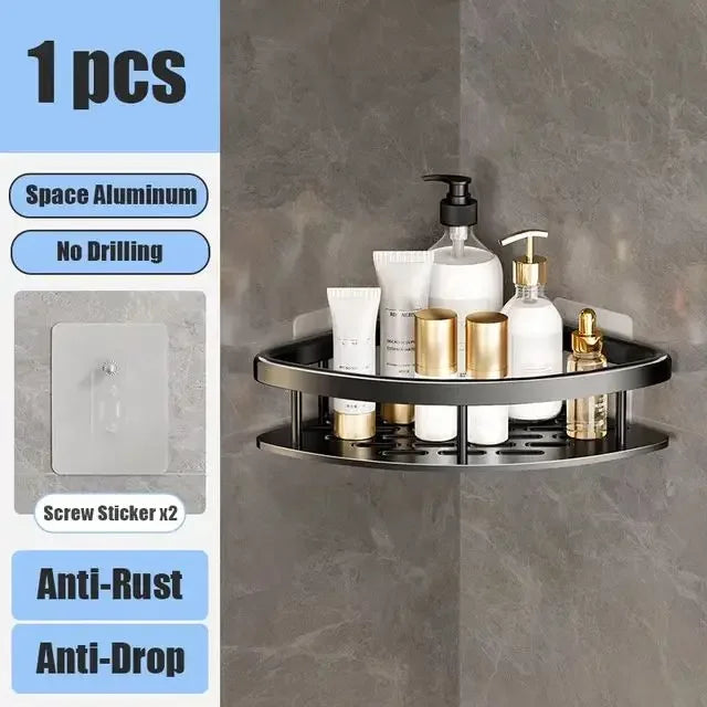 Waterproof aluminum shower shelf for organizing bath products without drilling