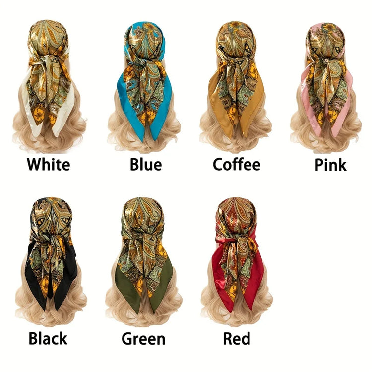 Elegant paisley print scarf styled as a fashionable necktie or handbag accessory