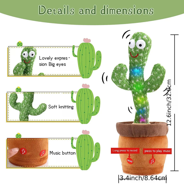 Soft plush toy cactus with LED lights and music for early education