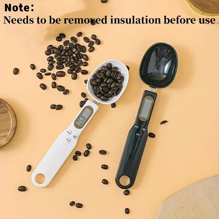 Electronic kitchen scale measuring 0.1–500g with detachable spoon
