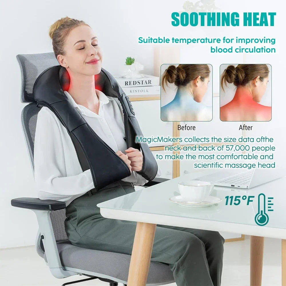 Neck and Shoulder Massage Shawl Heating Kneading 6D Massage Head Deep Massage and Muscle Relaxation Adjustable Wearable Massager writ