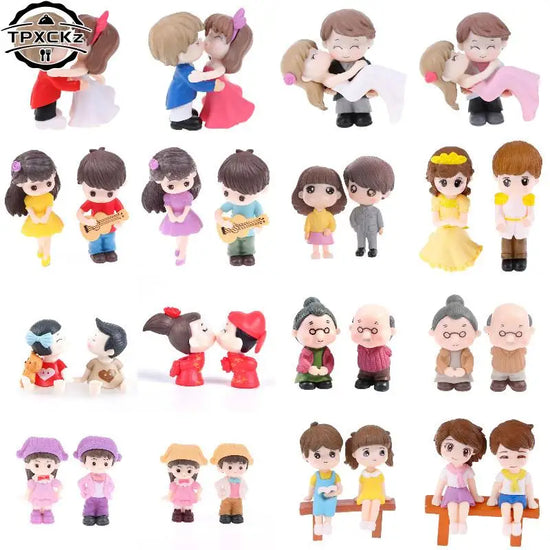 2pcs Lovers Couple Miniature Mini Doll DIY Terrarium Figurines Fairy Garden Decor Valentine's Day Gift Wedding Cake Topper Decor