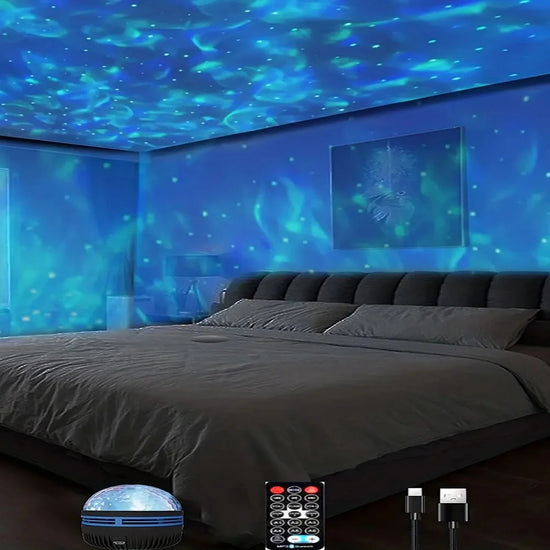 Bedroom night light with star and ocean wave projection